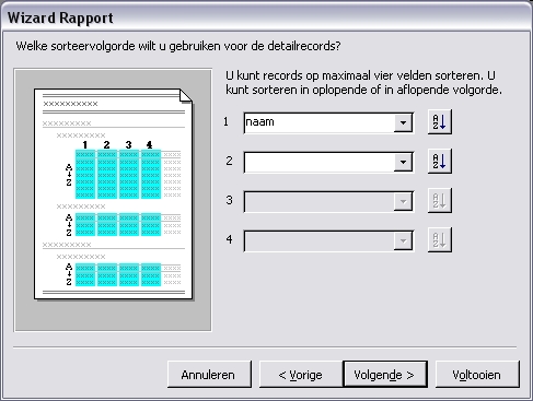 De gegevens in een rapport kunnen op verschillende velden worden gesorteerd