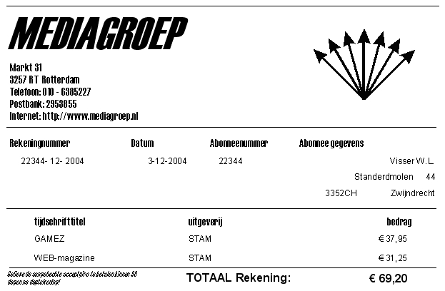 Het rapport 'Rekeningen per abonnee'