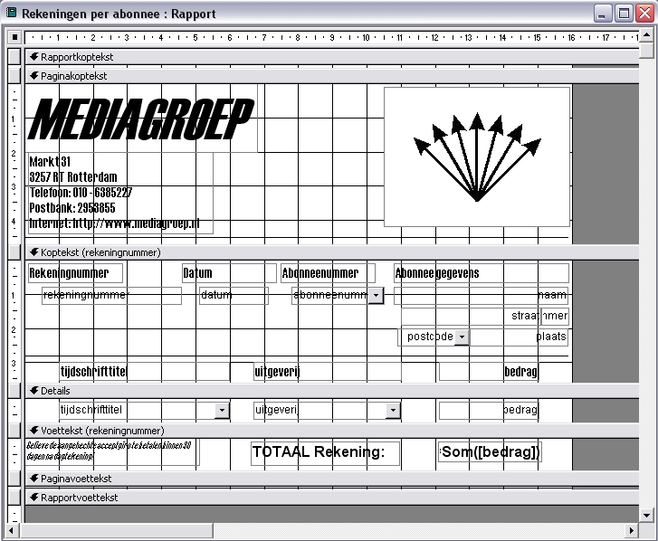 Het rapport in de 'Ontwerpweergave'