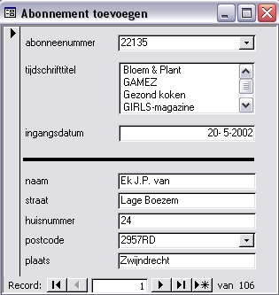 Het formulier 'Abonnement toevoegen'