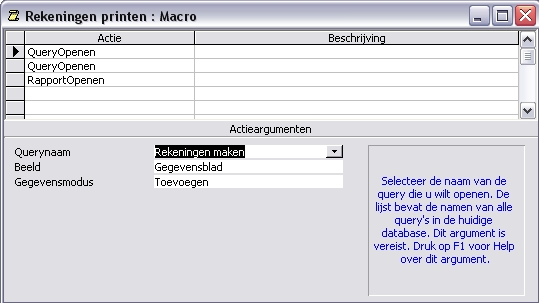 De macro 'Rekeningen printen' maken