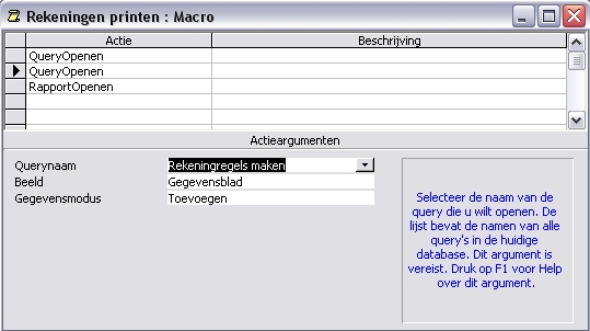 De macro 'Rekeningen printen' maken