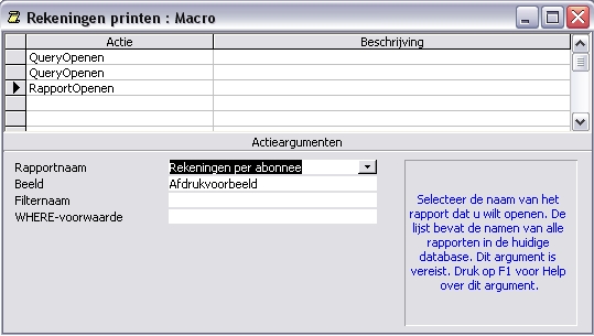 De macro 'Rekeningen printen' maken