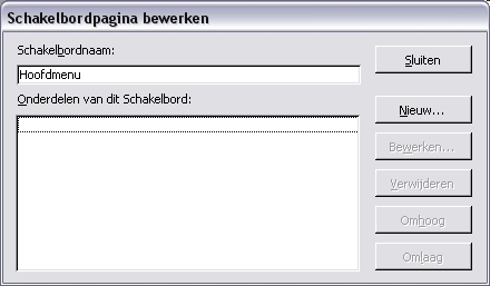 Het hoofdschakelbord krijgt de naam 'Hoofdmenu'