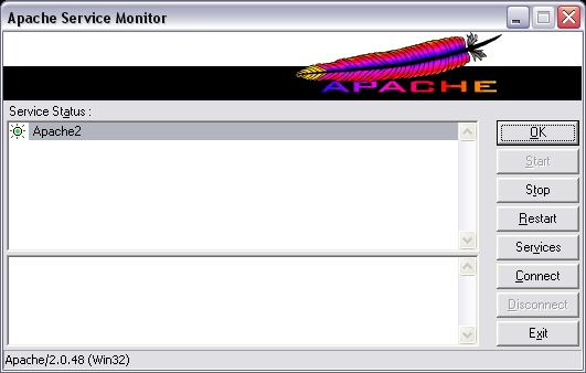 Met de Apache Service Monitor kun je de webserver o.a. stoppen en herstarten