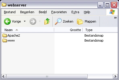 De map www is aangemaakt in c:\webserver