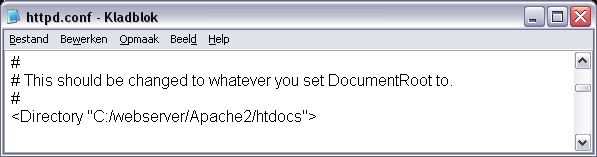 Ook deze regel in het Apache httpd.conf bestand moet worden aangepast
