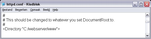 Wijzig de regel in c:/webserver/www
