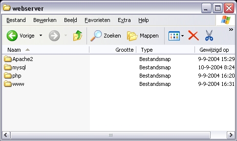 In de map c: \ webserver \ mysql staat de map bin