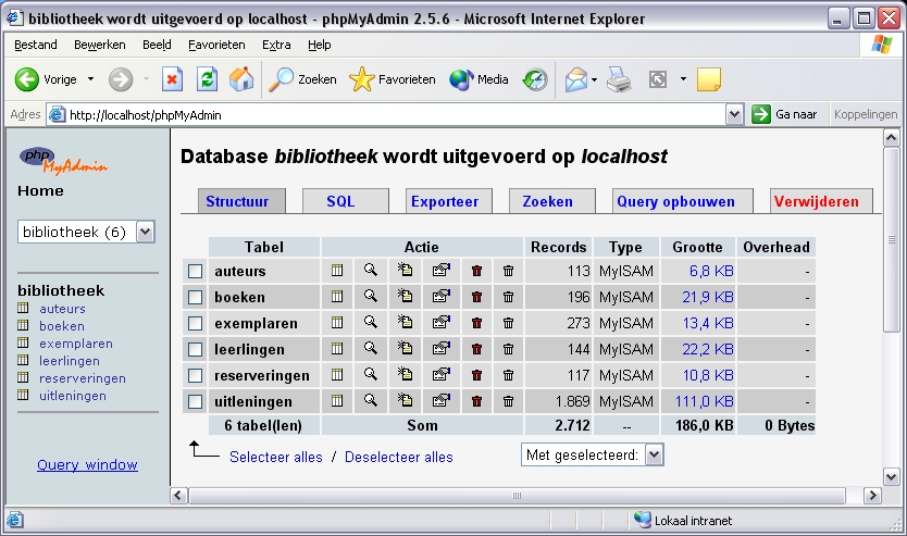 De Bibliotheek-database is gevuld met records