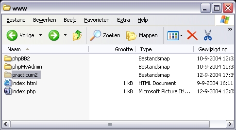 Kopieer de map Blok4 \ PHP_MySQL \ sourcecode \ practicum2 naar c:\ webserver \ www \ practicum2