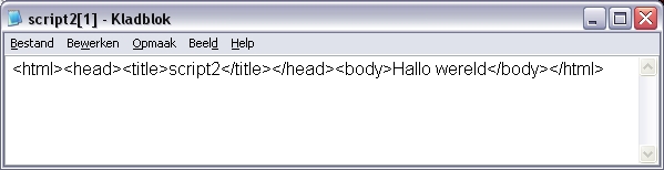 De broncode van de webpagina die hoort bij script 2
