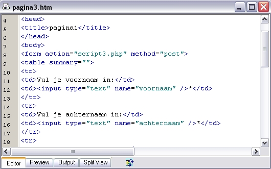 De HTML-code van het invulformulier