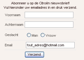 We vullen iets in, dat op een email-adres lijkt